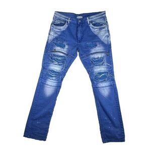 Superior Standard Smoke Rise Extra Tough Jeans Mens 38‎ x 32 Blue Distressed